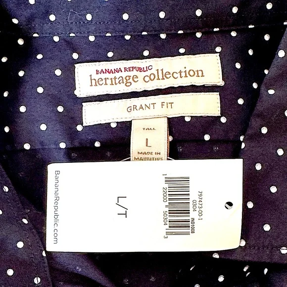 NWT!! Men's Banana Republic Heritage Collection Black Polka Dot Shirt Sz- L/Tall - Picture 6 of 8